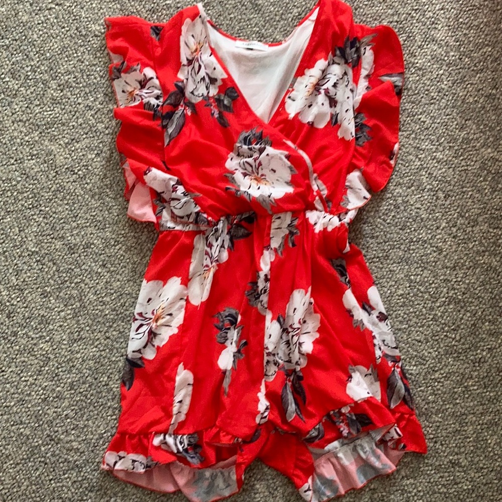 Red floral romper